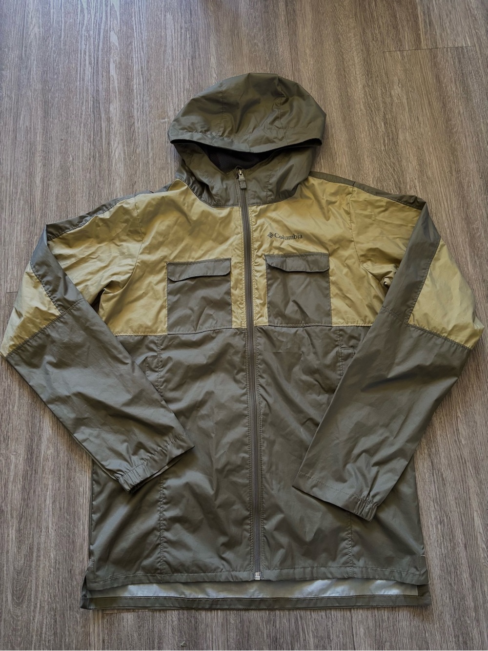 Columbia Olive Two-Tone Hooded Kids Windbreaker